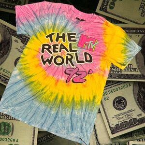 MTV Tie-Dye 'The Real World' Graphic Tee - Pink/Yellow/Blue